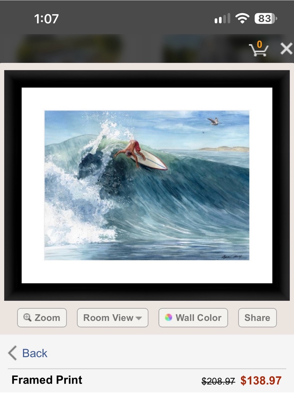 ‘Newport Surfer’ watercolor framed art